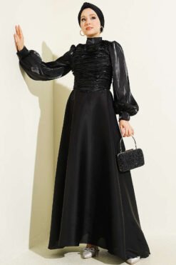 Layered Corset-Look Dress Black