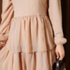 ⁦Layered Belted Chiffon Dress Beige⁩ - الصورة ⁦4⁩