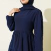 Layered Belted Chiffon Dress Navy Blue - immagine 2