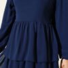 Layered Belted Chiffon Dress Navy Blue - immagine 4