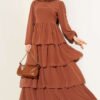 Layered Belted Chiffon Dress Tan