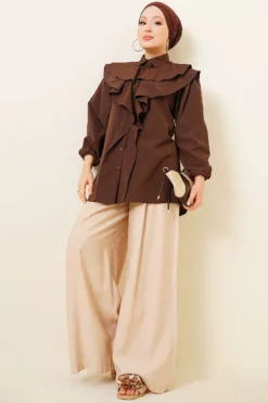 Alternative view of Ruffled Tiered Collar Shirt Brown