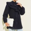 Ruffled Tiered Collar Shirt Navy Blue