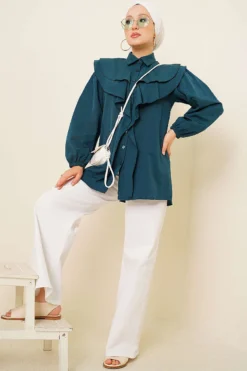 Alternative view of Ruffled Tiered Collar Shirt Emerald
