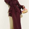Collared Tied Ruffled Two-Piece Set Plum
