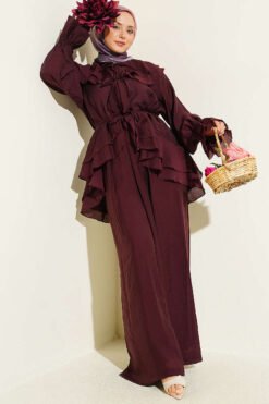 Collared Tied Ruffled Two-Piece Set Plum