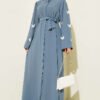 Butterfly Pearl Belted Abaya Grey