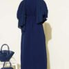 Butterfly Pearl Belted Abaya Navy Blue - Image 3