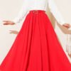 Belted Waist Elastic Voile Skirt Red