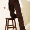 Belted Straight Leg Denim Pants Brown