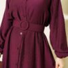 Belted Buttoned Ruffled Dress Burgundy - Afbeelding 4