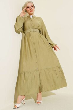 Belted Buttoned Ruffled Dress