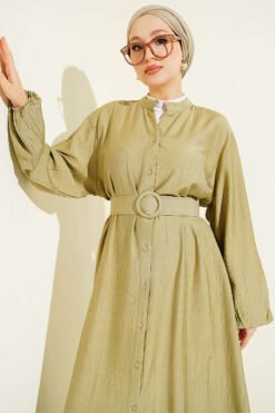 Alternatieve weergave van Belted Buttoned Ruffled Dress