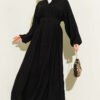 Belted Buttoned Ruffled Dress Black