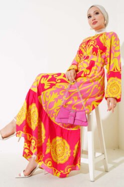 Belted Printed Maxi Dress Fuchsia