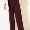 Belted Button Wide Leg Trousers Plum