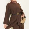 Belted Layered Pants Set Brown – Image 2