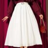 Belted Flared Voile Skirt White