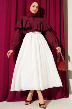 Vue alternative de Belted Flared Voile Skirt White