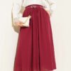 Belted Flared Voile Skirt Burgundy
