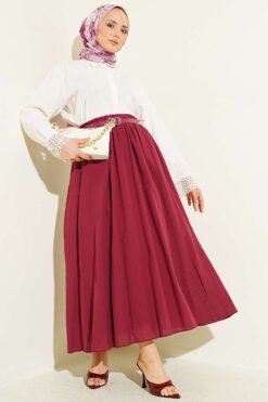 Vue alternative de Belted Flared Voile Skirt Burgundy