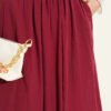 Belted Flared Voile Skirt Burgundy – Image 4