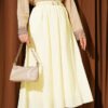 Belted Flared Voile Skirt Yellow
