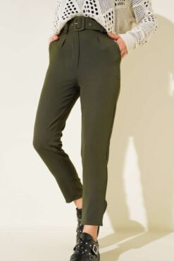 Vista alternativa di Belted Fabric Trousers Khaki