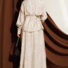 Belted Paisley Pattern Skirt Set Beige - Image 3