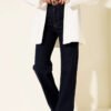 Belted Palazzo Denim Pants Navy Blue