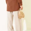 Belted Palazzo Fabric Pants Beige - immagine 3