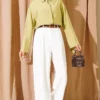 Belted Palazzo Fabric Pants White – Bild 2