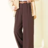 Belted Palazzo Fabric Pants Brown