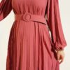Belted Pleated Flared Dress Powder Pink - immagine 4