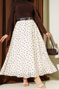 Belted Polka Dot Chiffon Skirt Beige