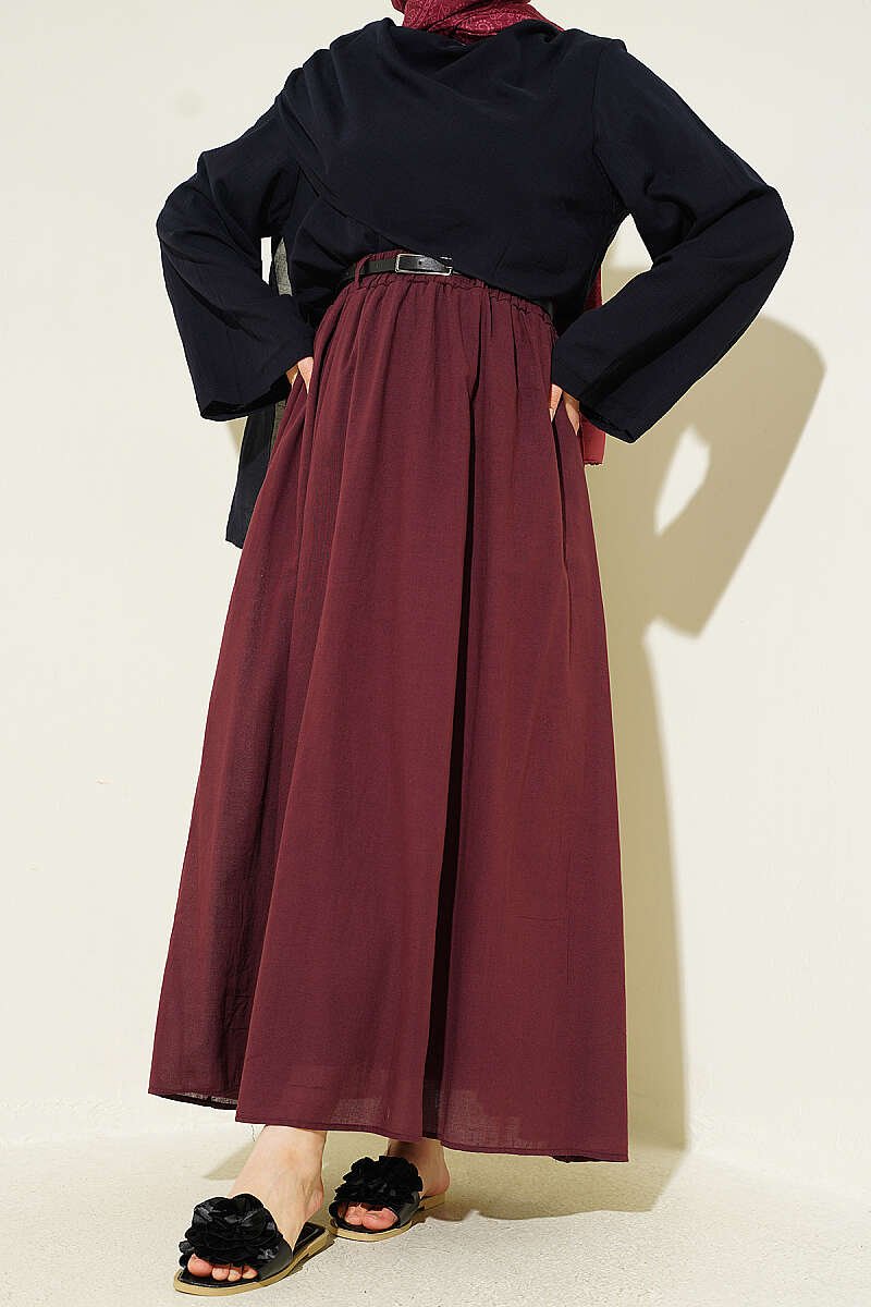 Belted Voile Skirt Burgundy