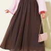 Belted Voile Skirt Brown
