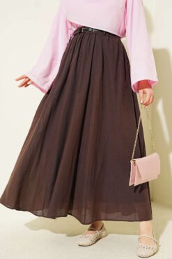 Belted Voile Skirt Brown