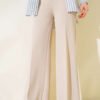 High Waist Wide Leg Trousers with Belt Beige