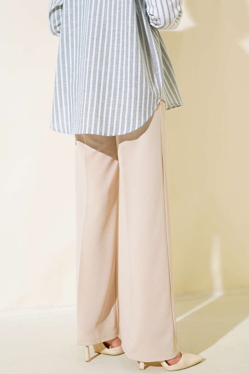 High Waist Wide Leg Trousers with Belt Beige - Imagen 3