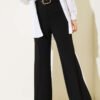 High Waist Wide Leg Trousers with Belt Black