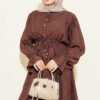 Self-Patterned Waist Tunic Skirt Set Brown - Imagen 2