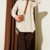 Self-Striped Shirt Beige wholesale shirt view 2 - Hicabistan Turkey factory