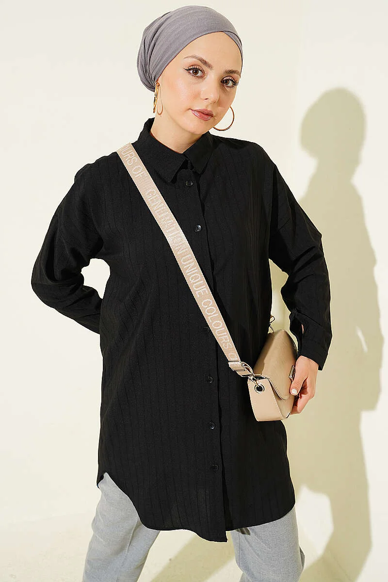 Self-Striped Shirt Black