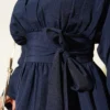 Self-Tie Front Gathered Tunic Navy Blue - Imagen 4