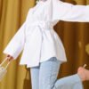 Self-Tie Front Gathered Tunic White