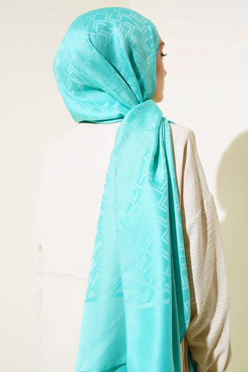 Intersection Pattern Jacquard Shawl Turquoise - Image 3