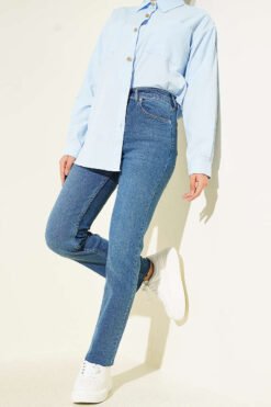 Cut Slim Fit Stretchy Denim Pants Blue