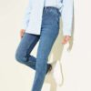 Cut Slim Fit Stretchy Denim Pants Blue