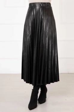 Alternative view of Pleated A-Line Leather Skirt Black